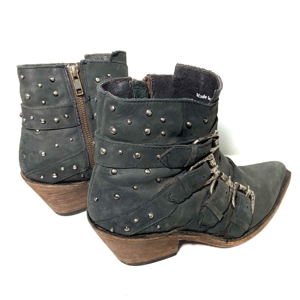 Liberty Black Amy Western Leather Rocker Stud Ankle Boots - Picture 6 of 14